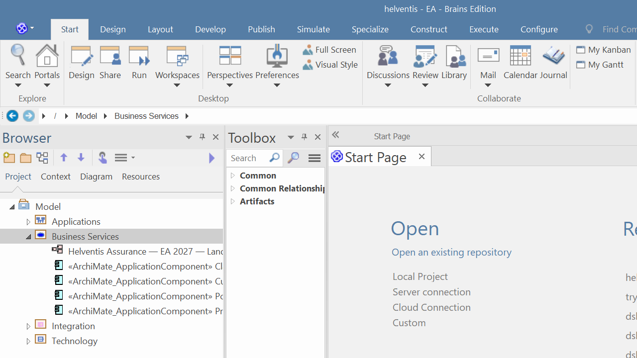 Sparx Enterprise Architect Project Browser showing a synchronised model tree inside an ordinary local repository