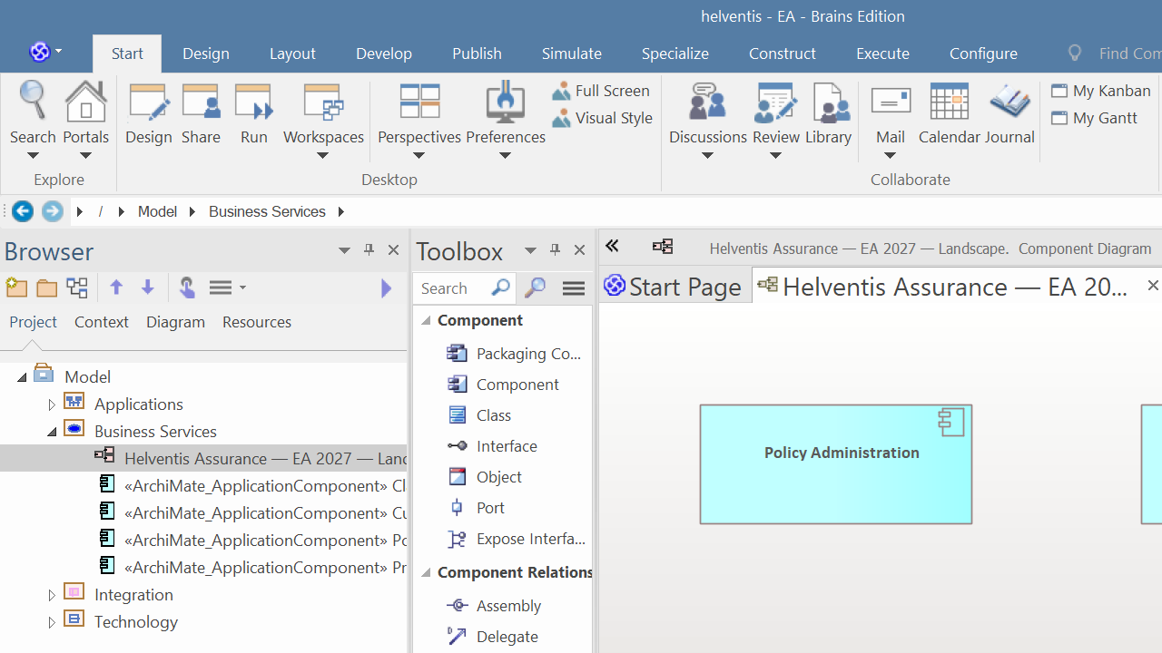 Sparx Enterprise Architect showing a CelinQ-synchronised model, modelling stays entirely inside EA